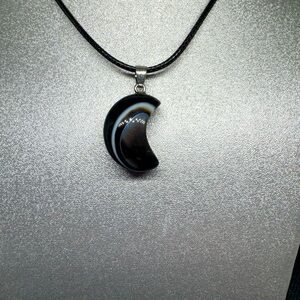 Black Sardonx Crescent Pendant Necklace New